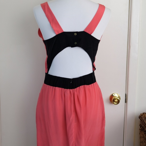 100% Silk Anthropologie Black Pink Cut-out Dress - Picture 9 of 10